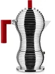 pulcina, aluminium-kaffeemaschine mit rotem griff 6 tassen, alessi