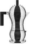 pulcina, aluminium-kaffeemaschine mit schwarzem griff 6 tassen, alessi