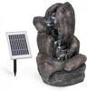 Felsquell Solar-Kaskadenbrunnen Akkubetrieb 2 kW Solarpanel 3 LEDs Dunkelgrauer Stein