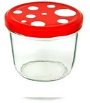 50er Set Sturzglas 230 ml To 82 Fliegenpilz Deckel rot wei&szlig; gepunktet incl....