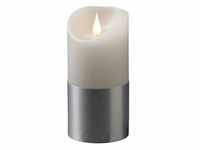 Konstsmide LED Kerze silberne Banderole Echtwachs 3D Flamme Timer H: 15,5cm, D: 7,5cm