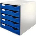 Leitz Schubladensystem Kunststoff, PS (Polystyrol) Blau 5 Sch&uuml;be 28,5 x 35,5 x 29 cm