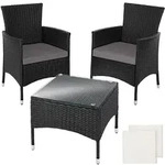 tectake Rattan Gartenset Luzern 2+1 inkl. Bez&uuml;ge in 2 Farben Schwarz