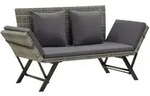 vidaXL Gartenbank mit Auflagen 176 cm Grau Poly Rattan
