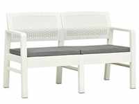 vidaXL 2-Sitzer-Gartenbank mit Kissen Weiß 120 cm Kunststoff