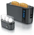 Arendo Fr&uuml;hst&uuml;cks Set in Grau - Eierkocher und Edelstahl Langschlitz Toaster