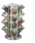 Relaxdays Gew&uuml;rzkarussell, mit 16 Gew&uuml;rzgl&auml;sern, 360&deg; drehbar, Edelstahl, Glas,