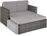 tectake Rattan Lounge Korfu Set, Sofa und Hocker, UV-best&auml;ndig, wetterfest - Grau -