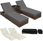 tectake 2 Sonnenliegen Rattan mit Aluminiumgestell und Tisch inkl. Schutzh&uuml;lle 