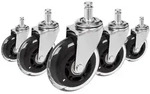 hjh OFFICE 5x Hartbodenrollen ROLO SKATE 11mm / 75 mm B&uuml;ro-Stuhl-Rollen Chrom