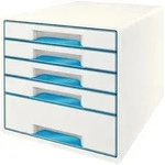 LEITZ Schubladenbox WOW Cube 5 geschlossene Schubladen, 1 hohe, 4 flache, wei&szlig;/blau,