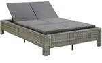 vidaXL 2-Personen-Sonnenliege mit Auflage Grau Poly Rattan