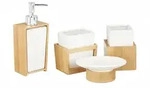 Relaxdays Badezimmer Set, 4-teiliges Badzubeh&ouml;r aus Keramik und Bambus,