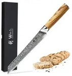 Wakoli Damast Brotmesser 20 cm Klinge mit Olivenholzgriff und Wellenschliff I...