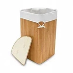 Relaxdays Eckw&auml;schekorb Bambus, faltbare W&auml;schebox 60 l, platzsparend, W&auml;schesack