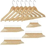 Relaxdays Kleiderb&uuml;gel Set, 48 Hosenb&uuml;gel aus Holz, Garderobenb&uuml;gel, Haken 360&deg;
