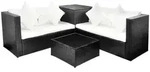 vidaXL 4-tlg. Garten-Lounge-Set mit Auflagen Poly Rattan Schwarz
