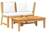 vidaXL 3-tlg. Garten-Lounge-Set mit Creme Kissen Akazie Massivholz