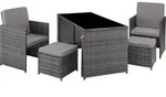 tectake Rattan Sitzgruppe Palermo Polyrattan UV-best&auml;ndig, 2 Sessel, 2 Hocker, 1