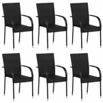 vidaXL Stapelbare Gartenst&uuml;hle 6 Stk. Poly Rattan Schwarz