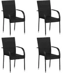 vidaXL Stapelbare Gartenst&uuml;hle 4 Stk. Poly Rattan Schwarz