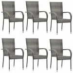 vidaXL Gartenst&uuml;hle Stapelbar 6 Stk. Grau Poly Rattan