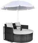 vidaXL Gartenbett mit Sonnenschirm Braun Poly Rattan
