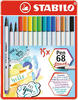 Faserschreiber mit Pinselspitze Pen 68 brush, Etui mit 15 Stiften