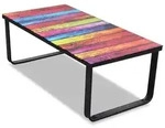 vidaXL Couchtisch mit Glasplatte Regenbogen-Aufdruck