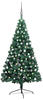 vidaXL Künstlicher Halber Weihnachtsbaum mit LEDs & Kugeln Grün 150 cm