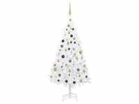 vidaXL Künstlicher Weihnachtsbaum mit LEDs & Kugeln Weiß 180 cm PVC