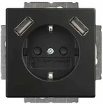 Busch-Jaeger Steckdose,1f, schwarz, matt, mit eingebauter USB-Spannungsversorgung,