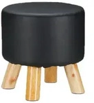 Relaxdays Hocker Kunstleder, gepolstert, 4 Holzbeine, flacher Fu&szlig;hocker, runder