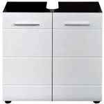 Ebuy24 LineSkin Waschbeckenunterschrank wei&szlig; Hochglanz, Eiche Dekor.