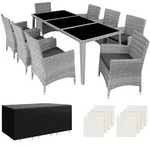 tectake Aluminium Rattan Sitzgruppe Menorca 8+1 mit Schutzh&uuml;lle Hellgrau