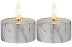 LED Teelicht Marmoroptik Zement nat&uuml;rliche Flamme Timer H:6cm 2er Set grau