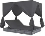vidaXL Outdoor-Lounge-Bett mit Vorh&auml;ngen Poly Rattan Grau