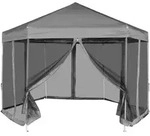 vidaXL Hexagonal Pop-Up Zelt mit 6 Seitenw&auml;nden Grau 3,6x3,1 m
