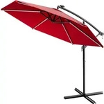 Kingsleeve Sonnenschirm 350 cm 24 LED Beleuchtung UV Schutz 30+ Solar Kurbel Neigbar