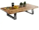 WOHNLING Couchtisch Akazie Wohnzimmertisch Holz Massiv Sofatisch Baumkante Flach