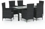 vidaXL 7-tlg. Garten-Essgruppe mit Auflagen Poly Rattan Schwarz