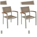 Merxx Naxos Stapelsessel 2er Set, 2 Stapelsessel, Aluminium/Textil/Akazie, Grau