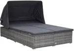vidaXL 2-Personen-Sonnenliege mit Auflage Poly Rattan Grau
