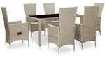 vidaXL 7-tlg. Garten-Essgruppe mit Auflagen Poly Rattan Beige