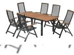 Merxx Tilos Set 7tlg., 6 Klappsessel, 1 Ausziehtisch, Aluminium mit Akazienholz