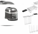 KitchenAid Set 1, Toaster + Br&ouml;tchenaufsatz Artisan 5KMT2204 Medallion Silber