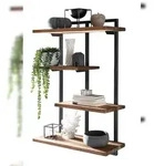 SIT M&ouml;bel Wandregal mit 4 B&ouml;den | Teak-Holz natur | Gestell Metall schwarz | B 70 x