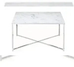 SalesFever Couchtisch quadratisch | Glasplatte foliert in Marmor-Optik | Gestell