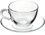 Pasabahce Satz von 6 Teetassen mit Untertasse Linie Basic Glas, Transparent