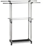 Relaxdays Rollgarderobe mit 2 Kleiderstangen, ausziehbar, Kleiderst&auml;nder auf Rollen,